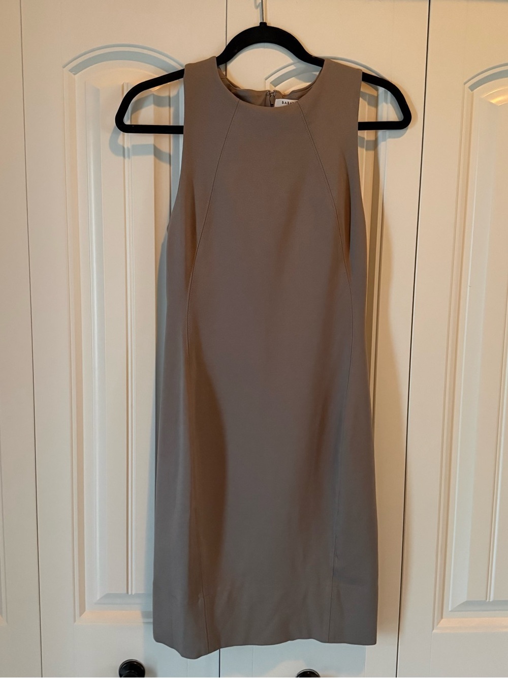 Babaton Taupe Sleeveless Midi Shift Dress